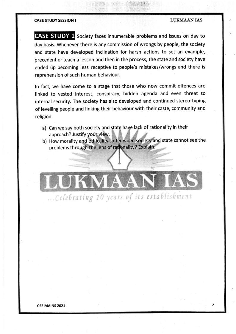 Lukmaan IASCSE Mains EthicsCase Study SessionIPrinted Notes 2021